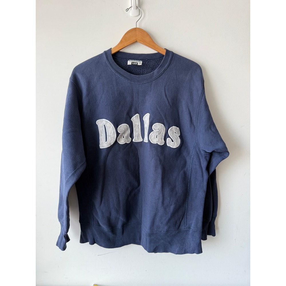 Vintage Lee Cross Grain Dallas Sweatshirt Navy Blue Made in USA Large